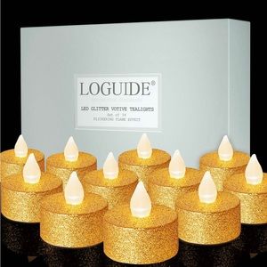 LOGUIDE Battery Operated LED Tea Lights,24 Pack Gold Flameless Votive New